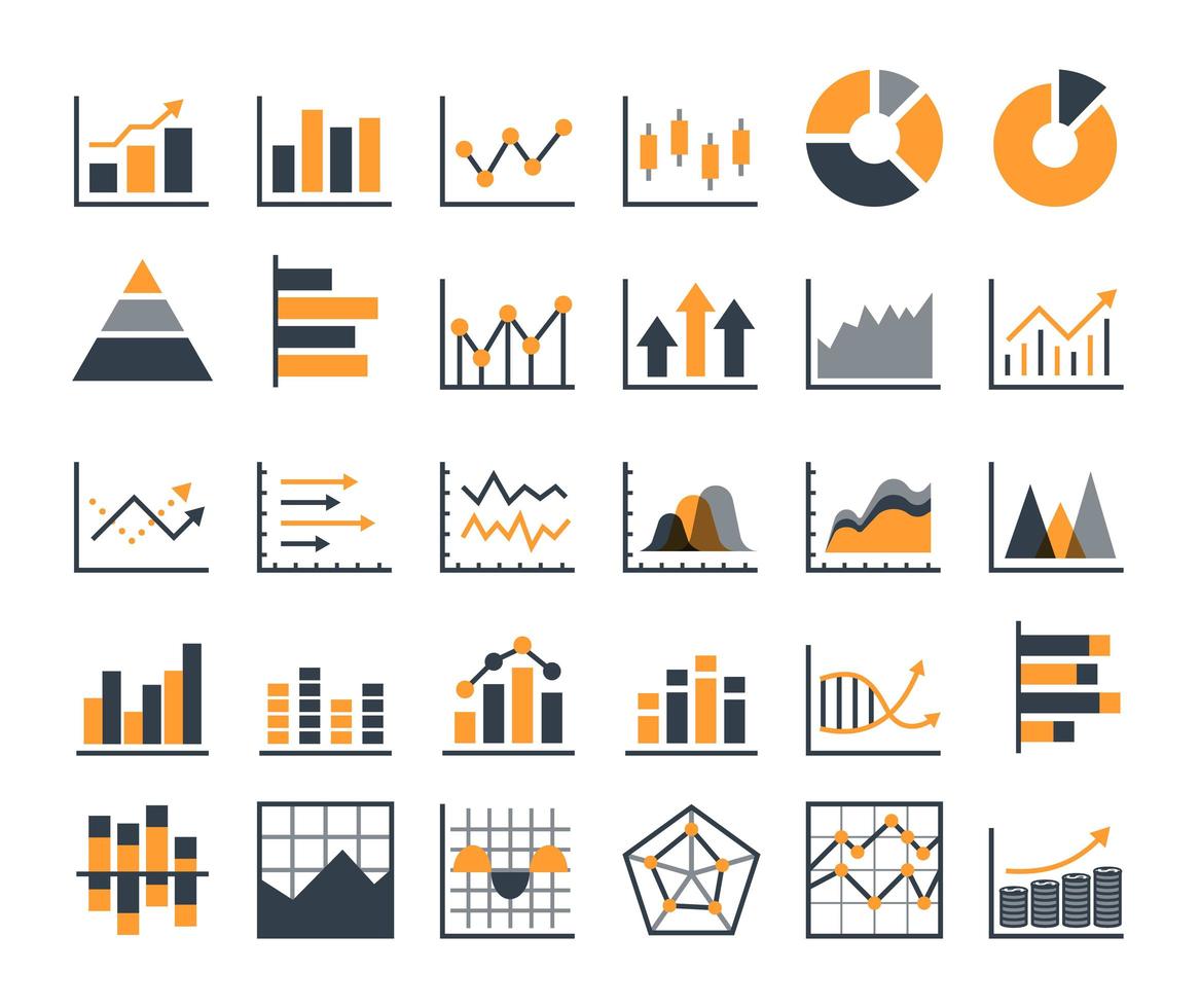moderne grafiek en grafiek platte pictogrammenset met pijlen omhoog vector