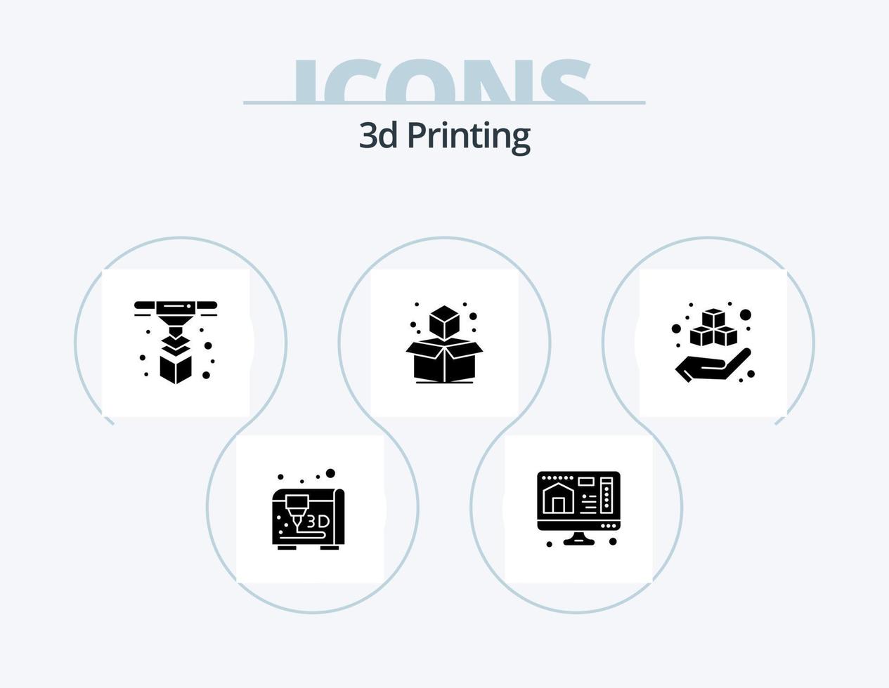 3d het drukken glyph icoon pak 5 icoon ontwerp. afdrukken. doos. modellering. geometrisch. d vector