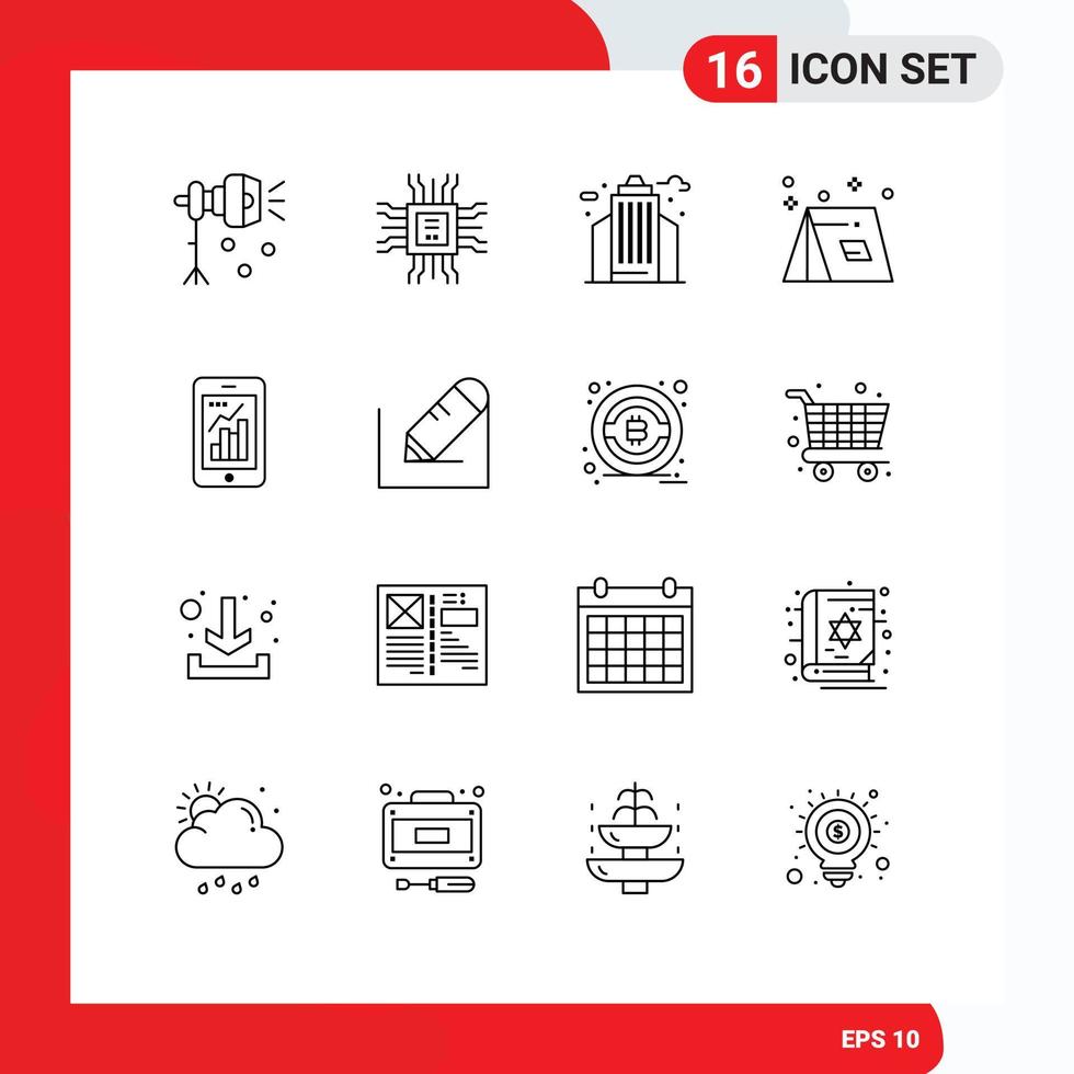 reeks van 16 modern ui pictogrammen symbolen tekens voor reizen zomer technologie kampvuur kantoor bewerkbare vector ontwerp elementen