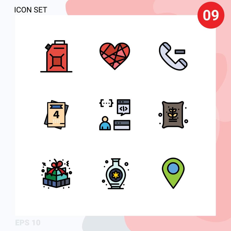 voorraad vector icoon pak van 9 lijn tekens en symbolen voor ontwikkeling codering telefoontje app liefde bewerkbare vector ontwerp elementen