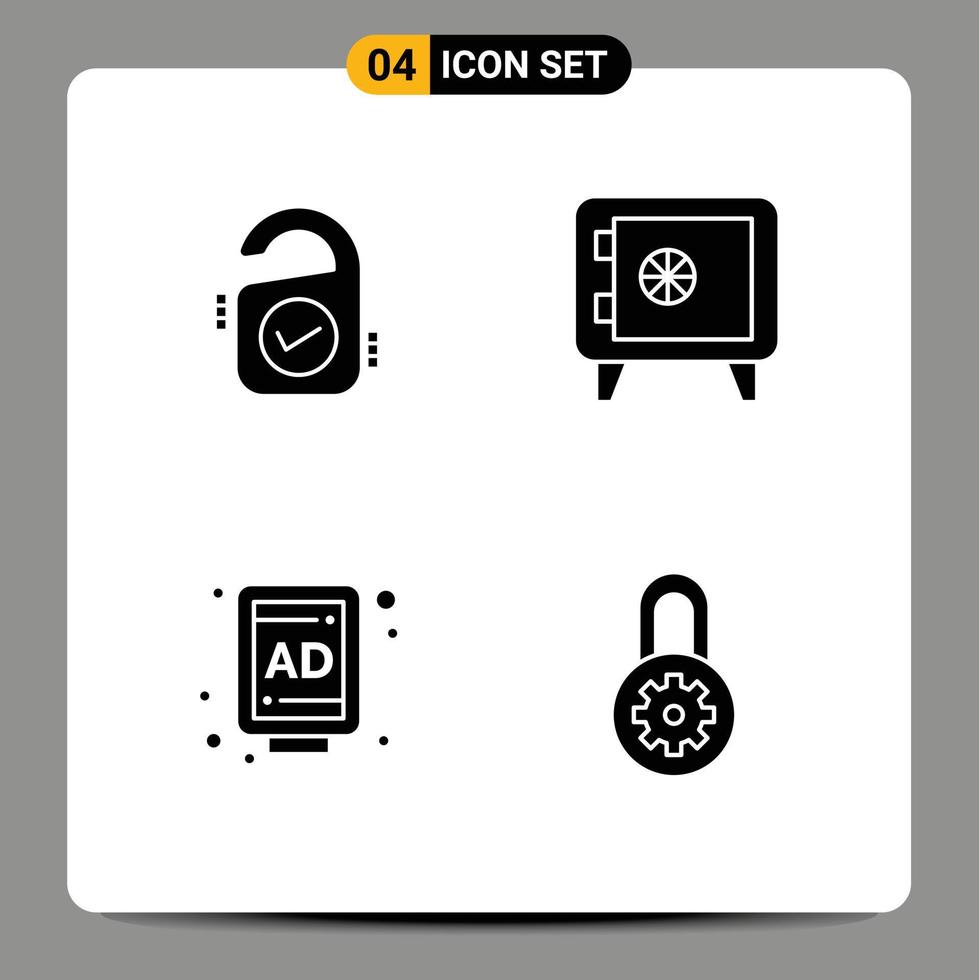 modern reeks van 4 solide glyphs pictogram van label straat teken reis slot bewerkbare vector ontwerp elementen