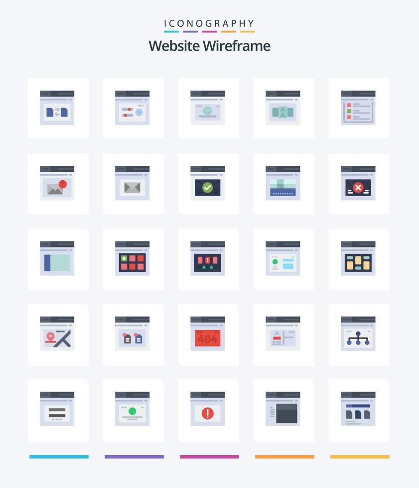 creatief website wireframe 25 vlak icoon pak zo net zo internetten. controle. web. code. tijd vector