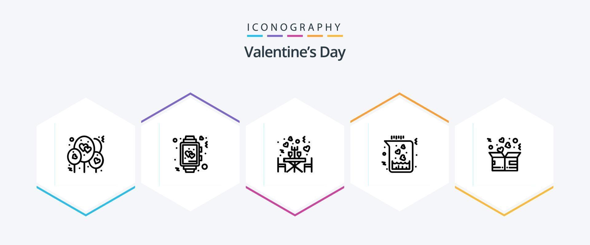 valentijnsdag dag 25 lijn icoon pak inclusief bijdrage. liefde. diner. hart. chemisch vector