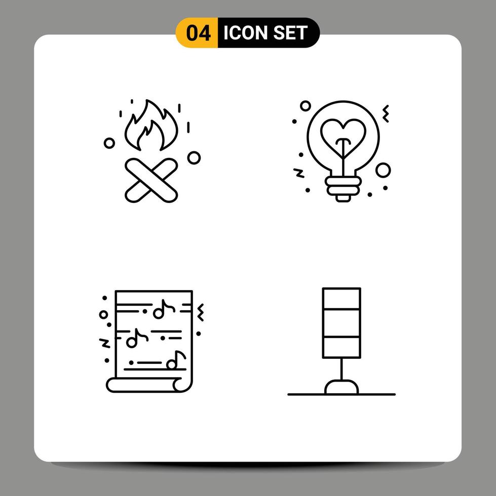 universeel icoon symbolen groep van 4 modern gevulde lijn vlak kleuren van brand grappig licht liefde religie bewerkbare vector ontwerp elementen