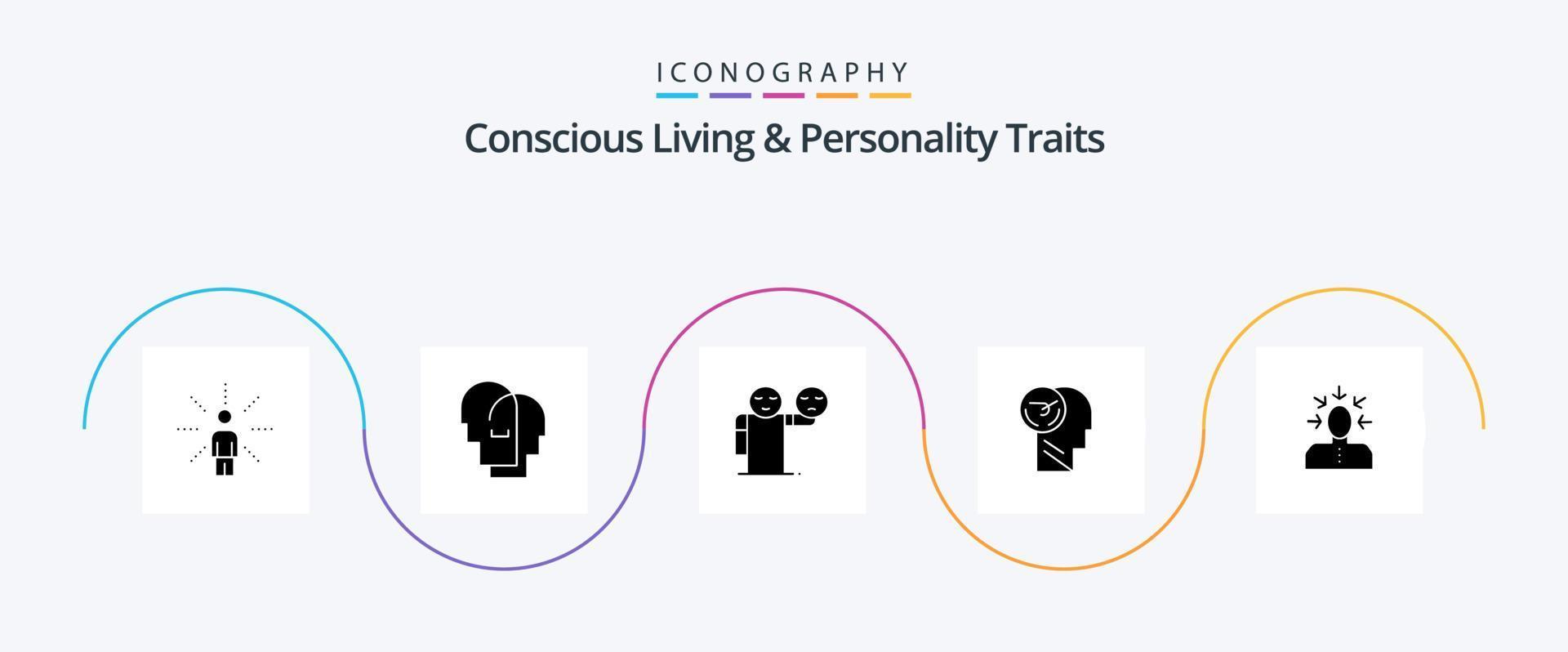 bewust leven en persoonlijkheid eigenschappen glyph 5 icoon pak inclusief snelheid. sneller. gevoelens. brein. gezondheidszorg vector