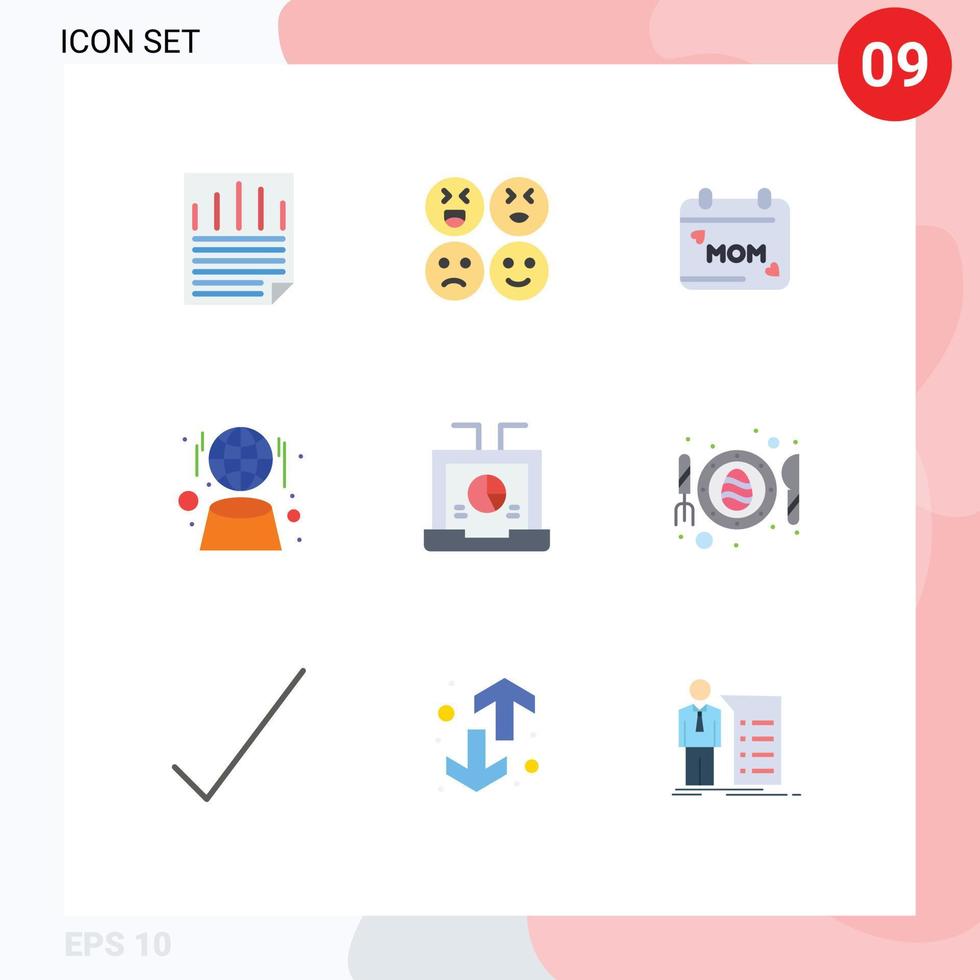 reeks van 9 modern ui pictogrammen symbolen tekens voor laptop bedrijf dag netwerk wereldbol bewerkbare vector ontwerp elementen