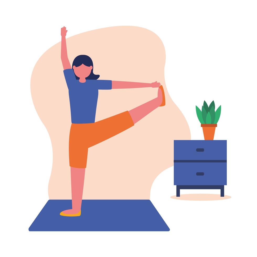 vrouw doet yoga op de mat thuis vector ontwerp