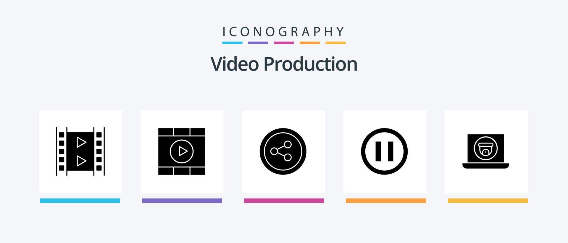 video productie glyph 5 icoon pak inclusief . muziek- . Speel . media . sociaal media. creatief pictogrammen ontwerp vector