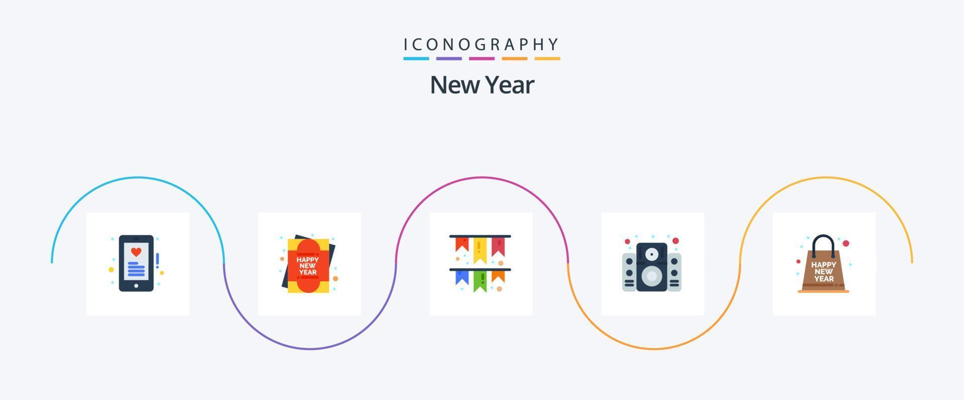 nieuw jaar vlak 5 icoon pak inclusief nieuwe. tas. decoratie. feest. geluid vector
