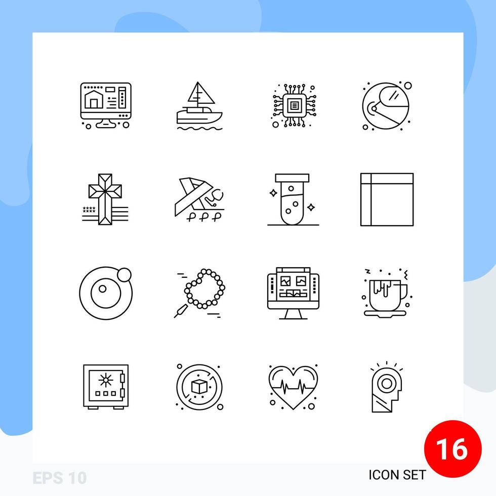 pak van 16 modern contouren tekens en symbolen voor web afdrukken media zo net zo stethoscoop kruis computer Amerikaans ruimte bewerkbare vector ontwerp elementen