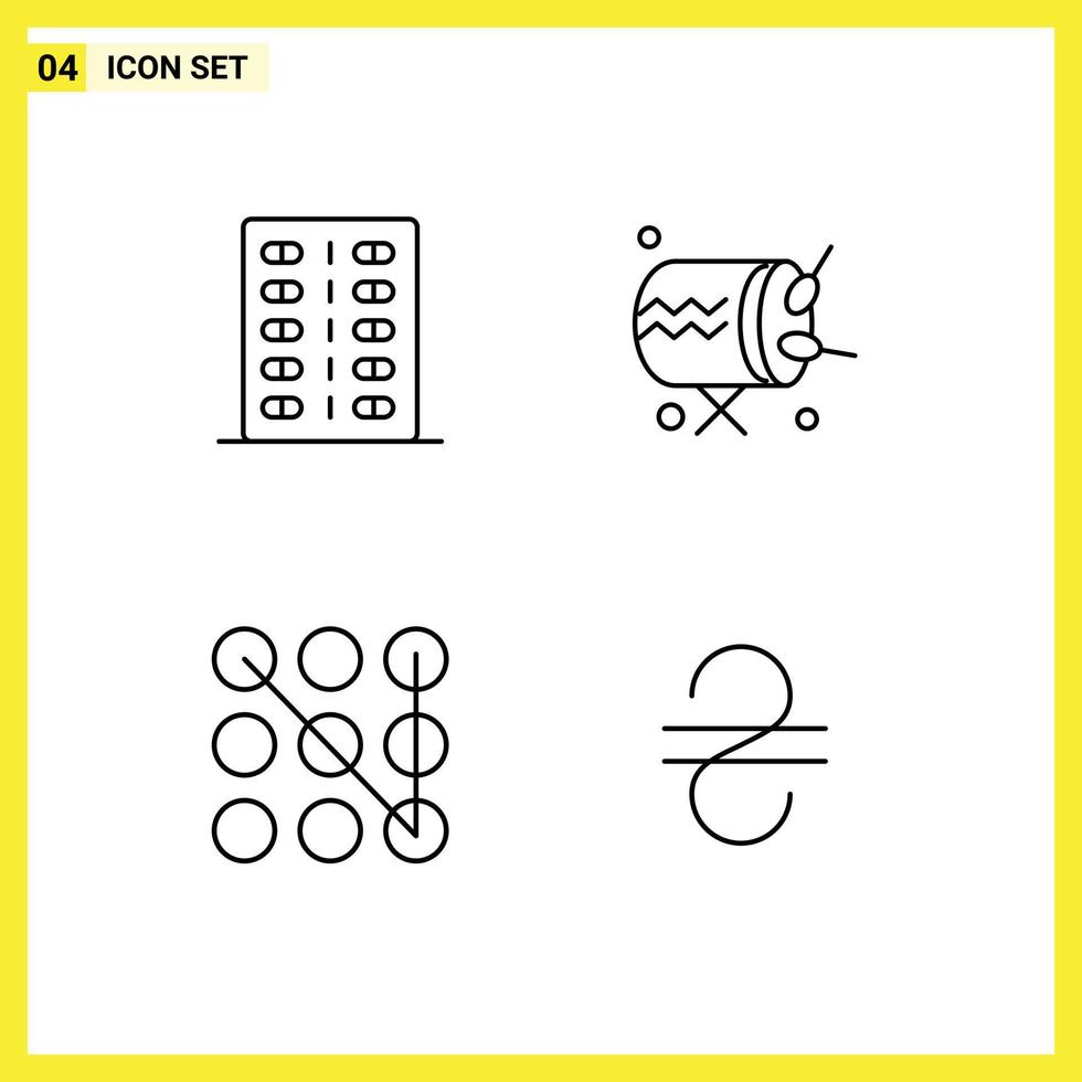 4 thematisch vector gevulde lijn vlak kleuren en bewerkbare symbolen van ziekte slot het formulier baraban veiligheid bewerkbare vector ontwerp elementen