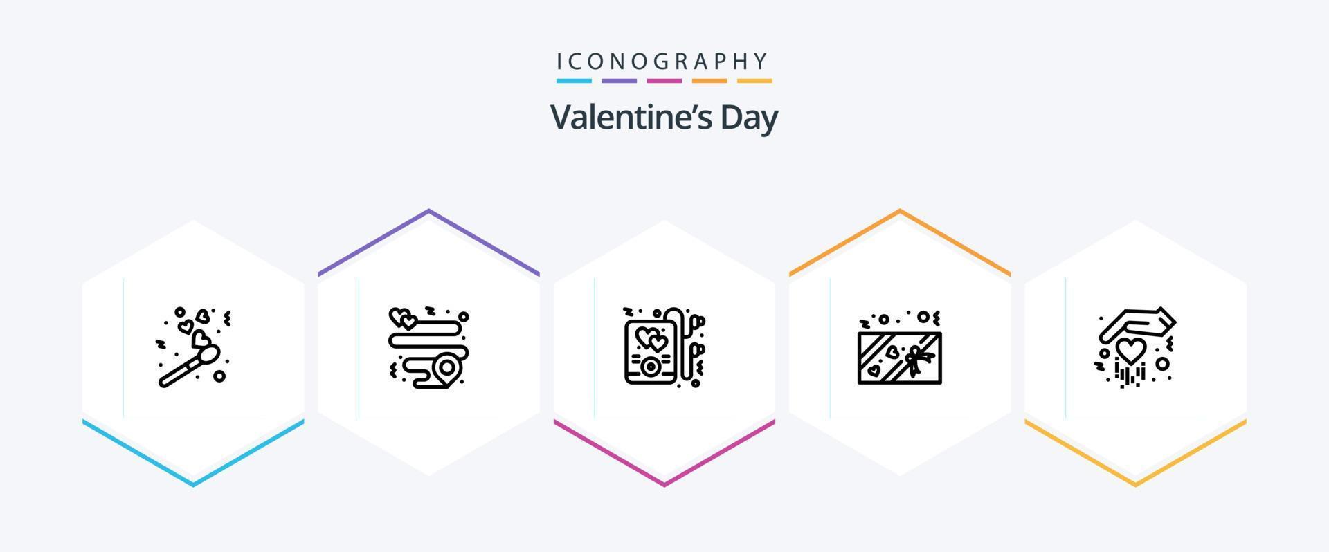 valentijnsdag dag 25 lijn icoon pak inclusief . liefde. smp muziek. hand. Cadeau vector