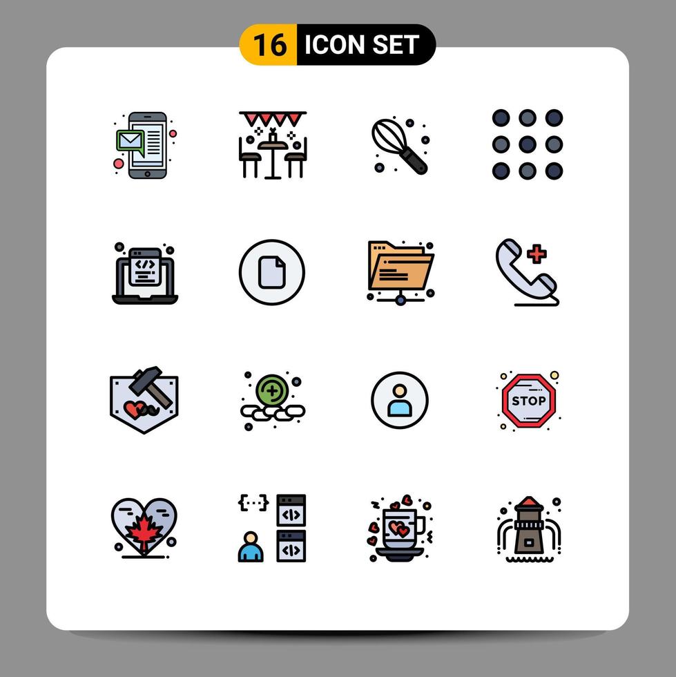mobiel koppel vlak kleur gevulde lijn reeks van 16 pictogrammen van programmering html handleiding codering wijzerplaat bewerkbare creatief vector ontwerp elementen