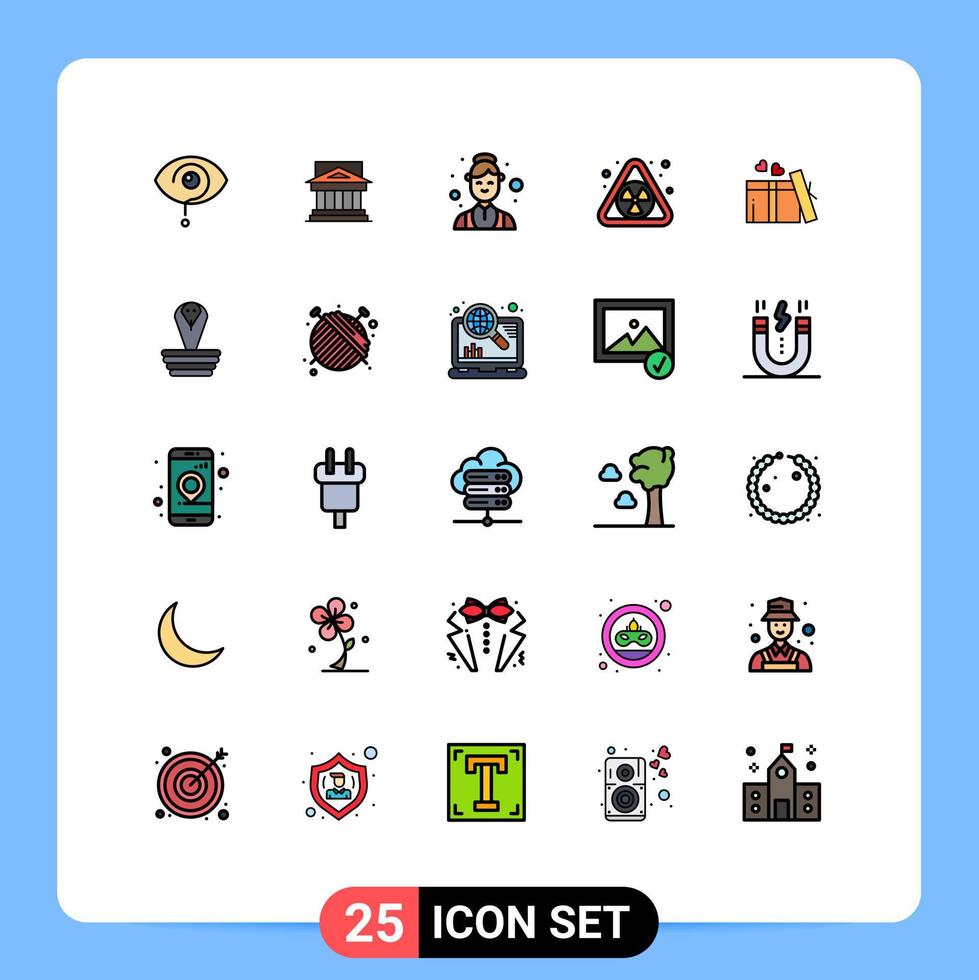 25 universeel gevulde lijn vlak kleuren reeks voor web en mobiel toepassingen nucleair Gezondheid rechtbank vrouw eigendom bewerkbare vector ontwerp elementen
