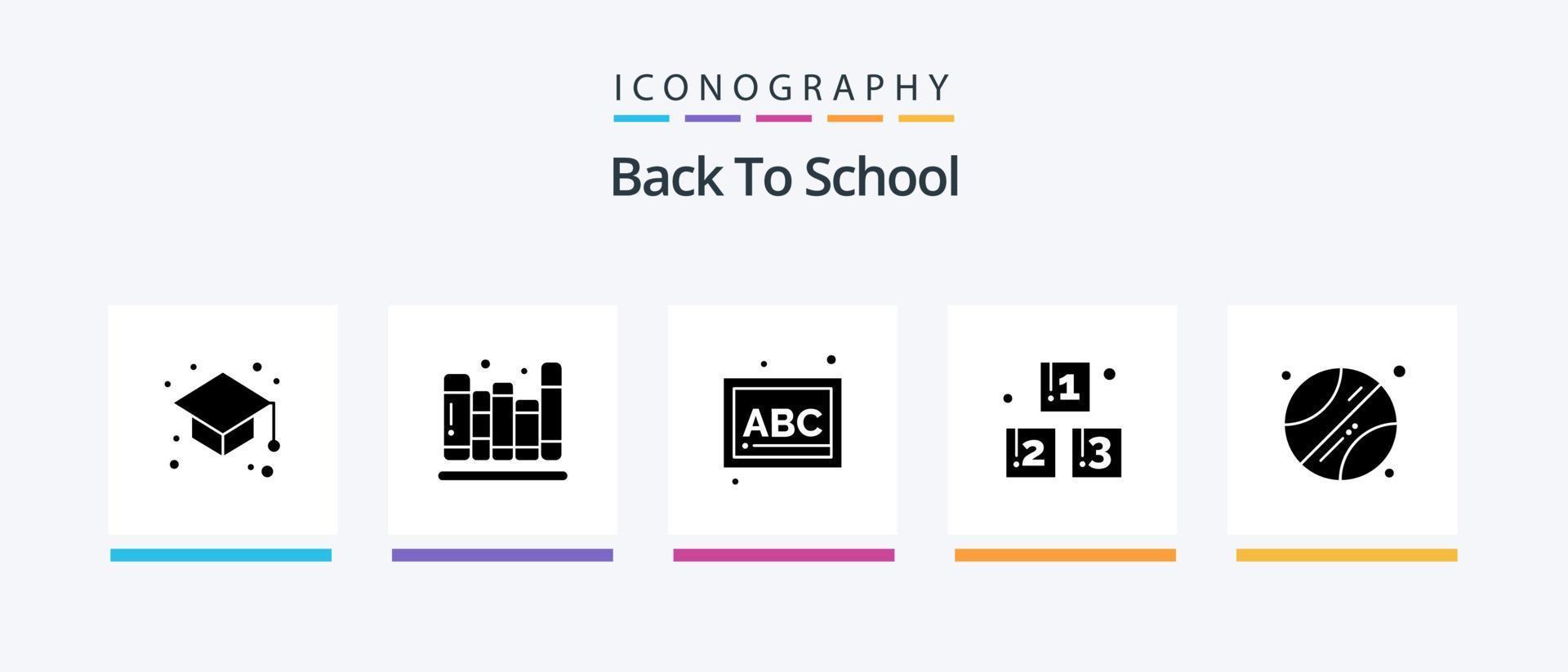 terug naar school- glyph 5 icoon pak inclusief . abc. sport. bal. creatief pictogrammen ontwerp vector