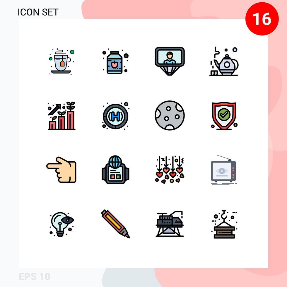 mobiel koppel vlak kleur gevulde lijn reeks van 16 pictogrammen van kliniek groei ID kaart carrière groen thee bewerkbare creatief vector ontwerp elementen
