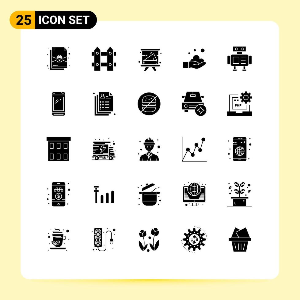 universeel icoon symbolen groep van 25 modern solide glyphs van wetenschap wassen schoolbord zeep schoonmaak bewerkbare vector ontwerp elementen