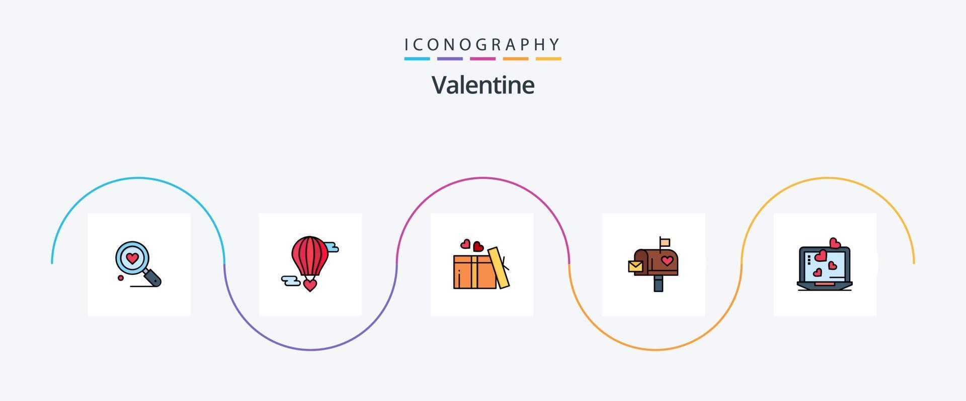 Valentijn lijn gevulde vlak 5 icoon pak inclusief brief doos. liefde. valentijn. mail. bruiloft vector