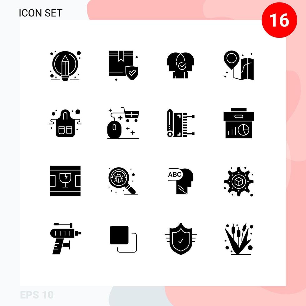 16 gebruiker koppel solide glyph pak van modern tekens en symbolen van voedsel kaart bedrijf plaats selectie bewerkbare vector ontwerp elementen