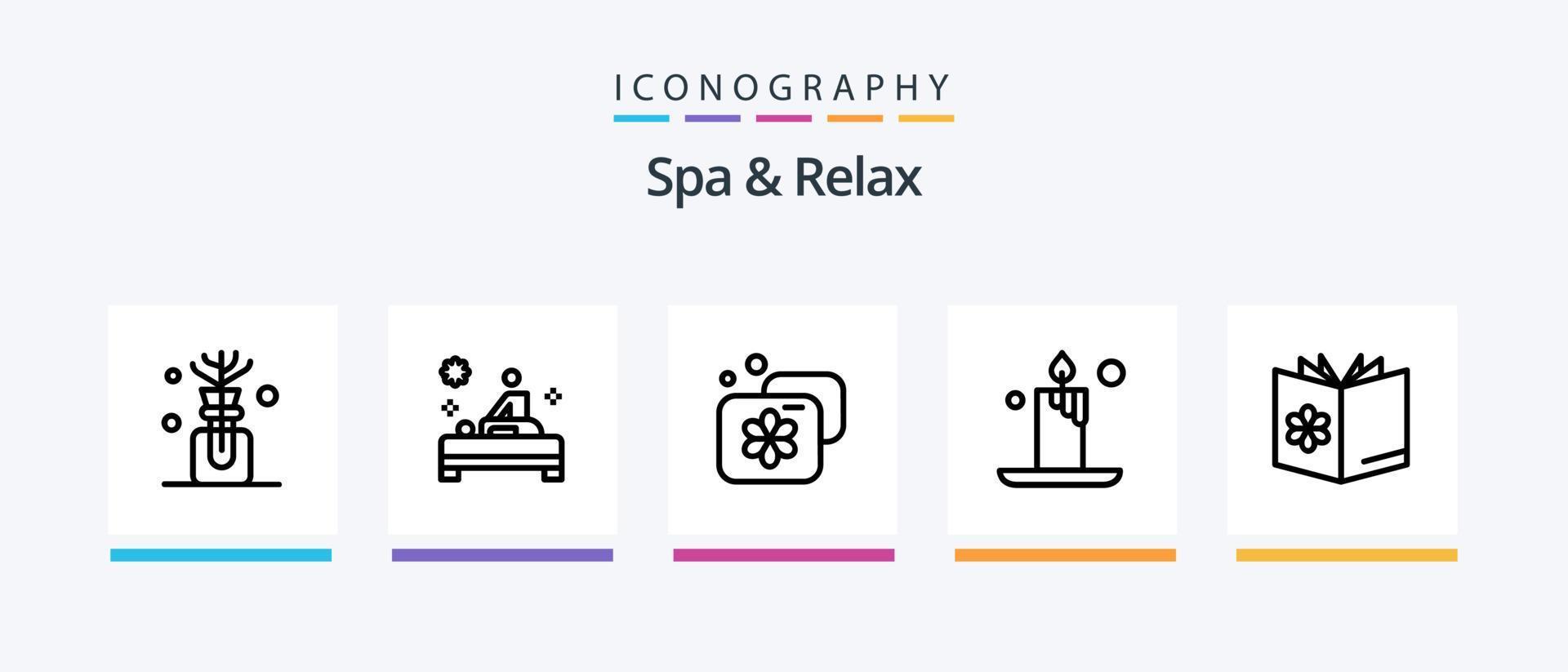 spa en kom tot rust lijn 5 icoon pak inclusief ontspanning. massage. yoga. spa. cosmetica. creatief pictogrammen ontwerp vector