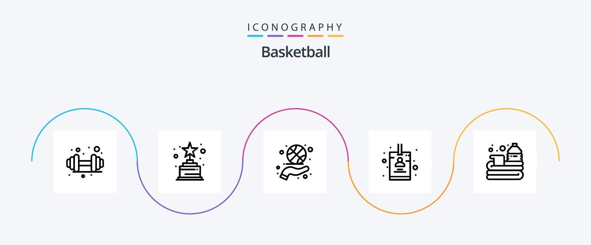 basketbal lijn 5 icoon pak inclusief spel. mand. hand. bal. kaart vector