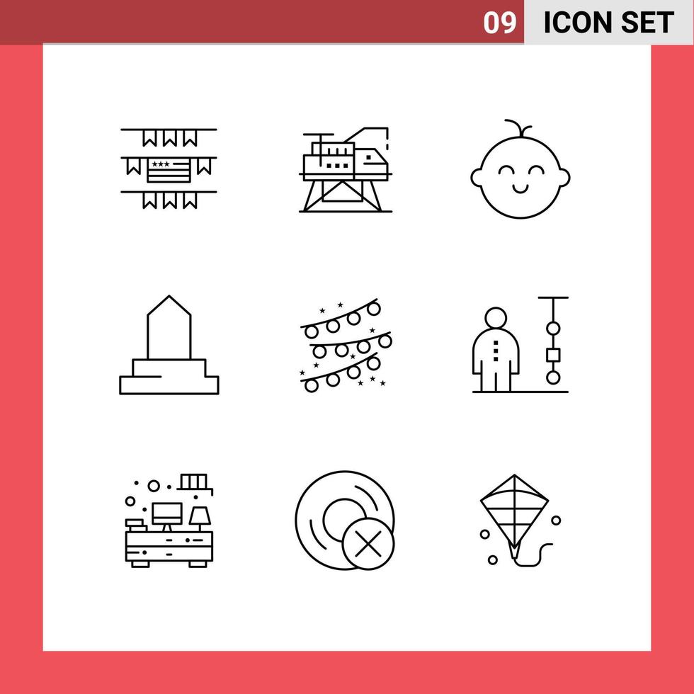 groep van 9 contouren tekens en symbolen voor bedrijf partij decoratie kind Gorzen Islamitisch gebouw bewerkbare vector ontwerp elementen