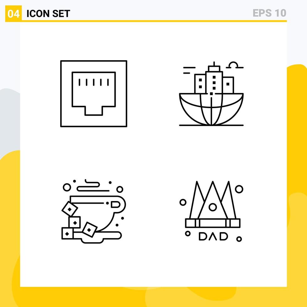4 thematisch vector gevulde lijn vlak kleuren en bewerkbare symbolen van kabel koffie gebouw globaal Boon bewerkbare vector ontwerp elementen