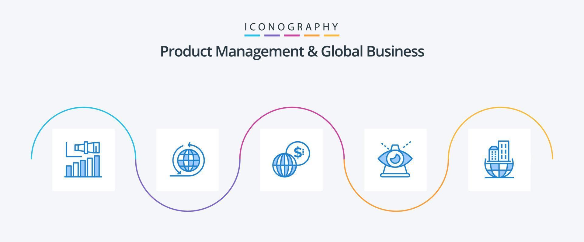 Product beheer en globaal bedrijf blauw 5 icoon pak inclusief globaal organisatie. van. bedrijf. modern. bedrijf vector