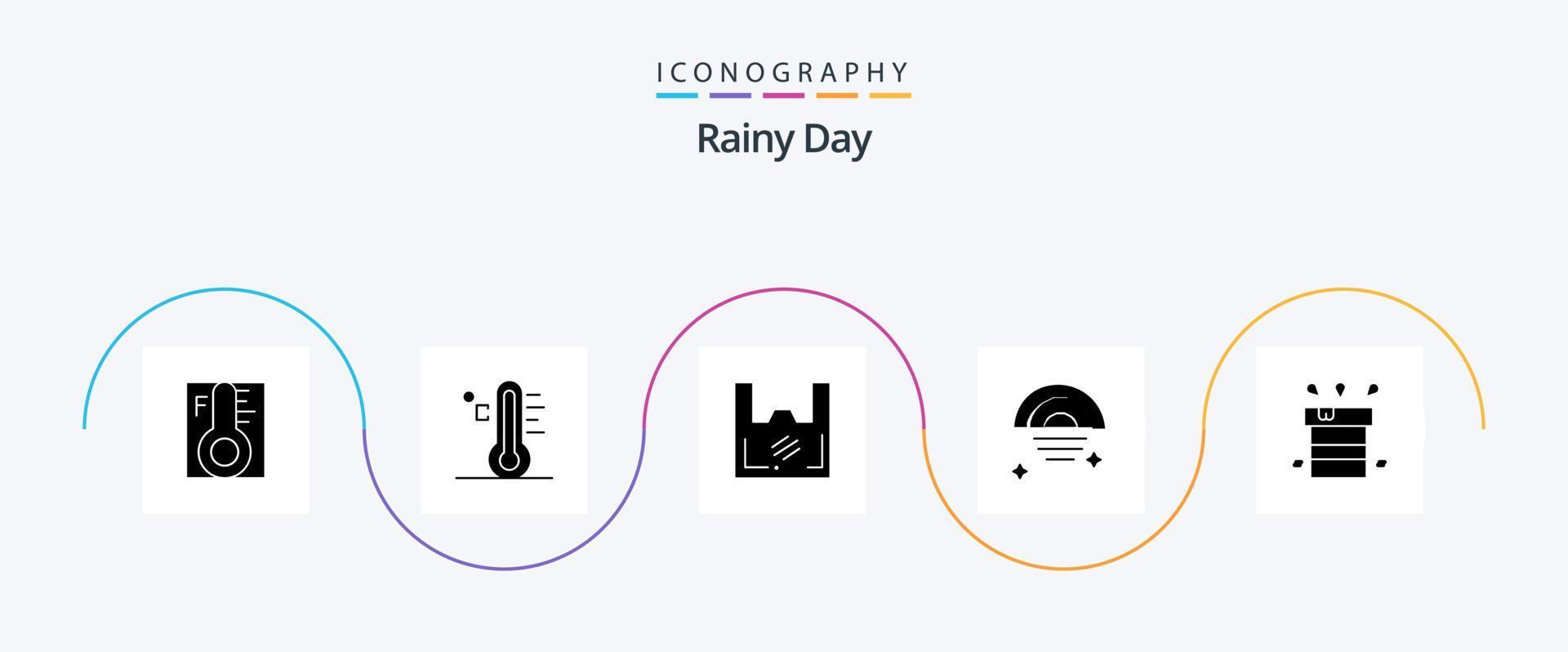 regenachtig glyph 5 icoon pak inclusief resistent. droog. klant. tas. lucht vector