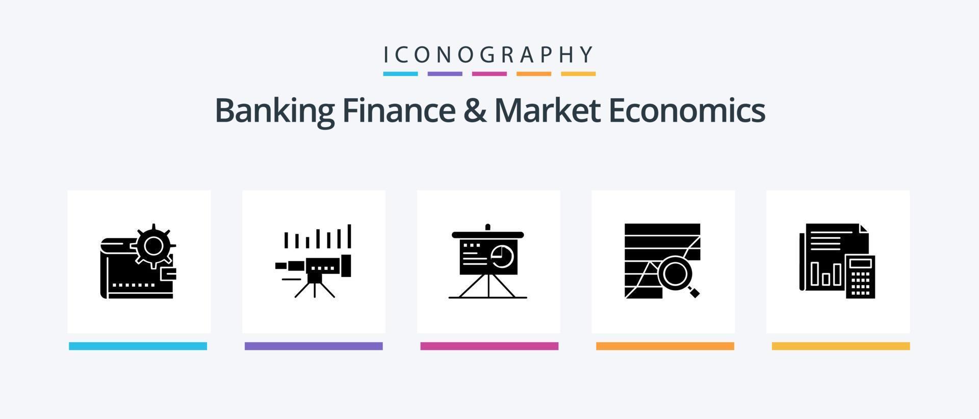 bank financiën en markt economie glyph 5 icoon pak inclusief bedrijf. analyses. bedrijf. presentatie. tendens. creatief pictogrammen ontwerp vector