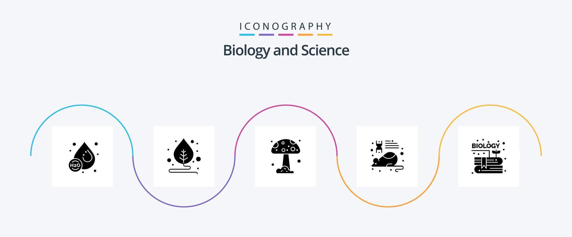 biologie glyph 5 icoon pak inclusief kennis. inhoud. paddestoel. boek. muis vector