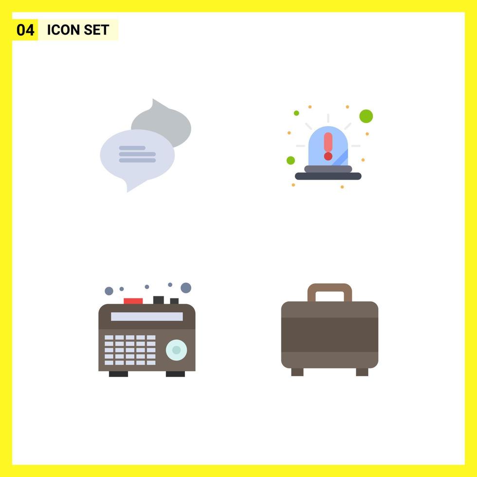 4 vlak icoon concept voor websites mobiel en apps chatten radio alarm rood zak bewerkbare vector ontwerp elementen