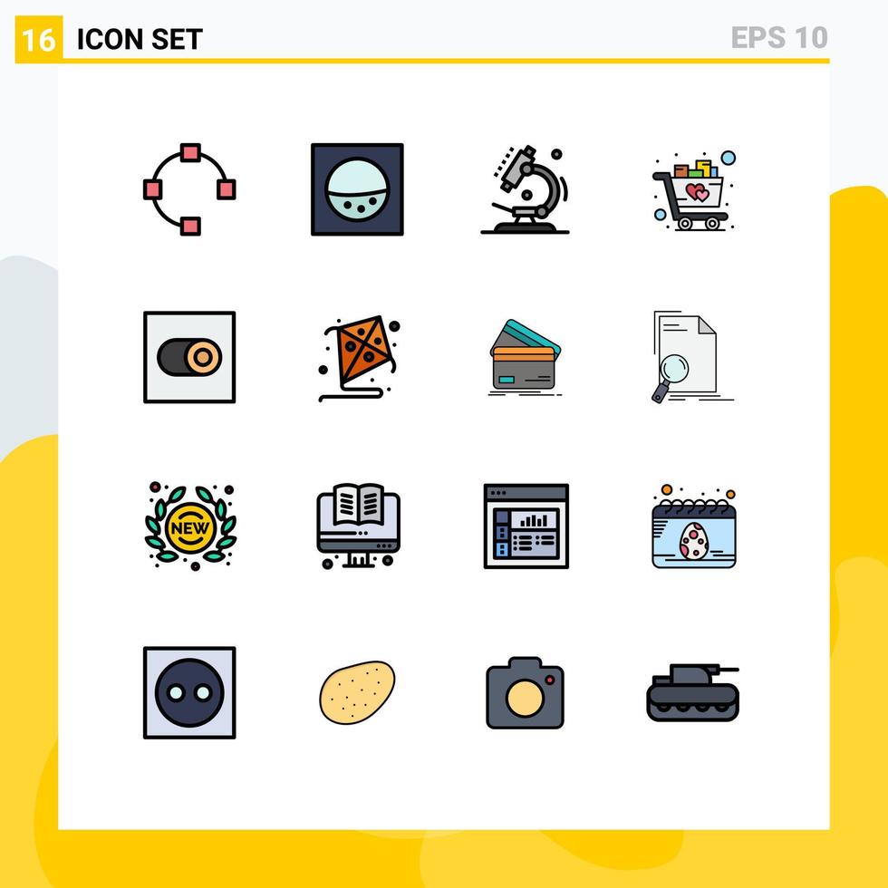 reeks van 16 modern ui pictogrammen symbolen tekens voor vlieg wisselen wetenschap schakelaar trolley bewerkbare creatief vector ontwerp elementen