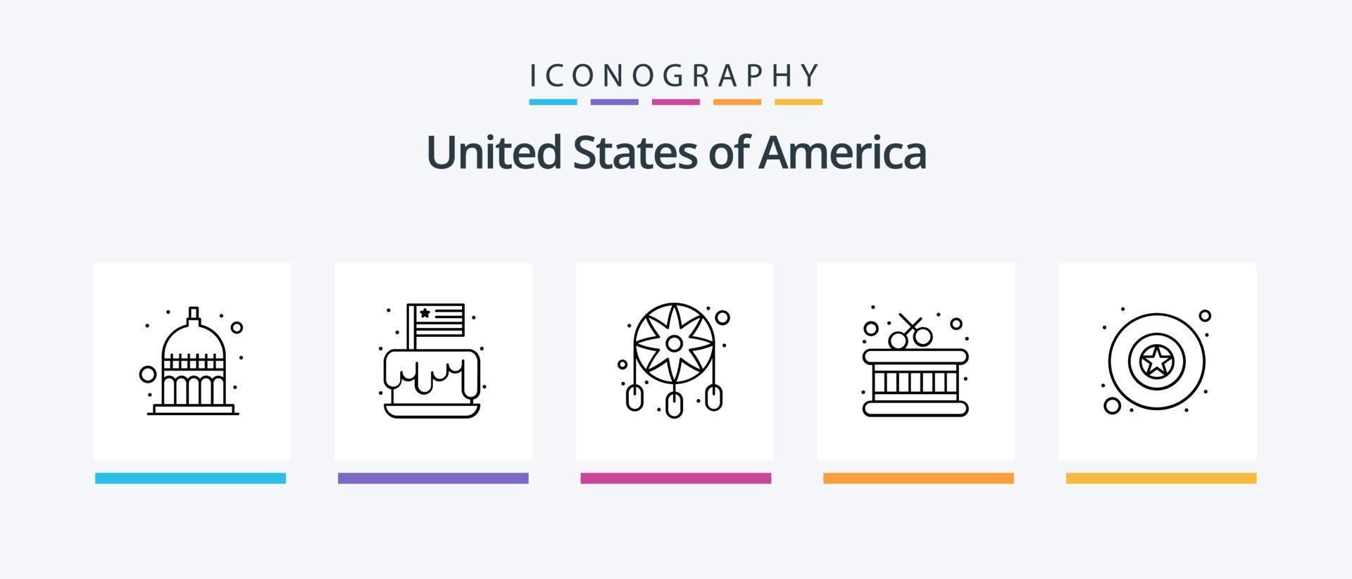 Verenigde Staten van Amerika lijn 5 icoon pak inclusief . het spoor. ster. de mijne. licht. creatief pictogrammen ontwerp vector