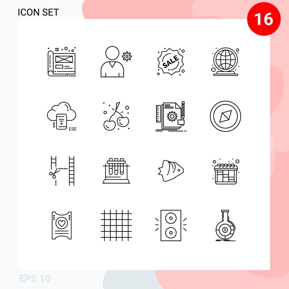 modern reeks van 16 contouren pictogram van mobiel markt plaats insigne wereldwijd aarde bewerkbare vector ontwerp elementen