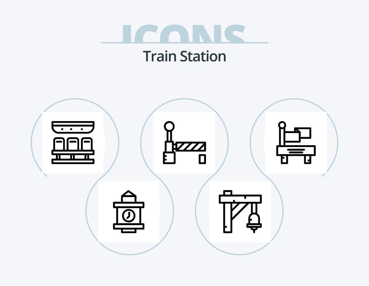 trein station lijn icoon pak 5 icoon ontwerp. huis. fabriek. auto. tuin. botanisch vector