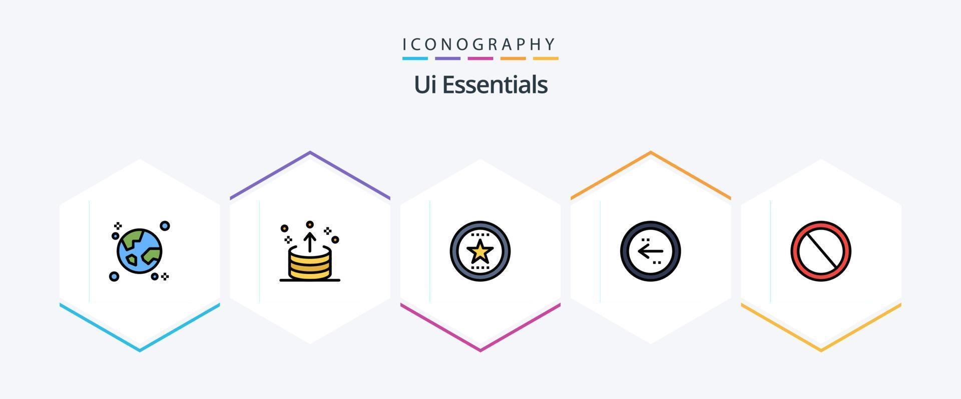 ui essentials 25 gevulde lijn icoon pak inclusief cirkel. pijl. ui. ster. favoriete vector