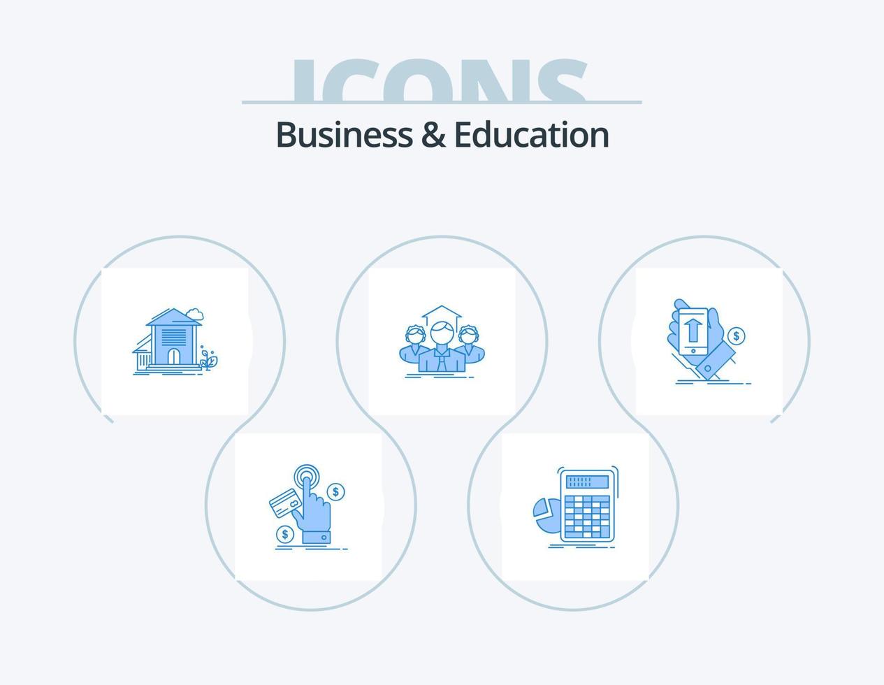 bedrijf en onderwijs blauw icoon pak 5 icoon ontwerp. teamwerk. team. voortgang. kantoor. appartement vector