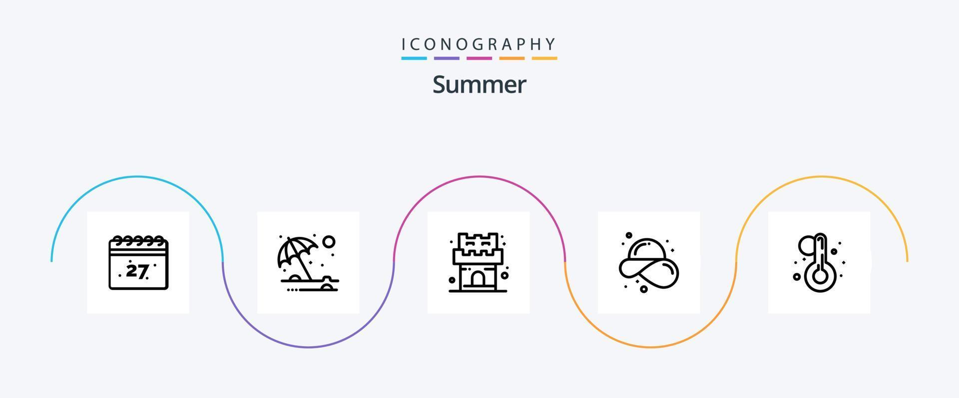 zomer lijn 5 icoon pak inclusief thermometer. zomer. kasteel. zomer. hoed vector