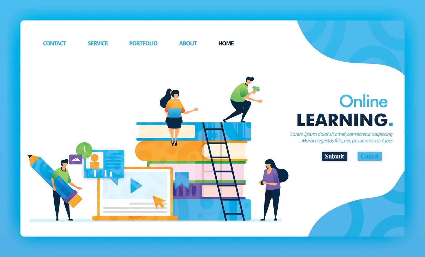 bestemmingspagina illustratie concept terug naar school van online leren. studie educatief voor marketing en promotieontwerp kan gebruiken voor website, web, ui mobiele apps, flyer, poster, mobiele app, brochure vector