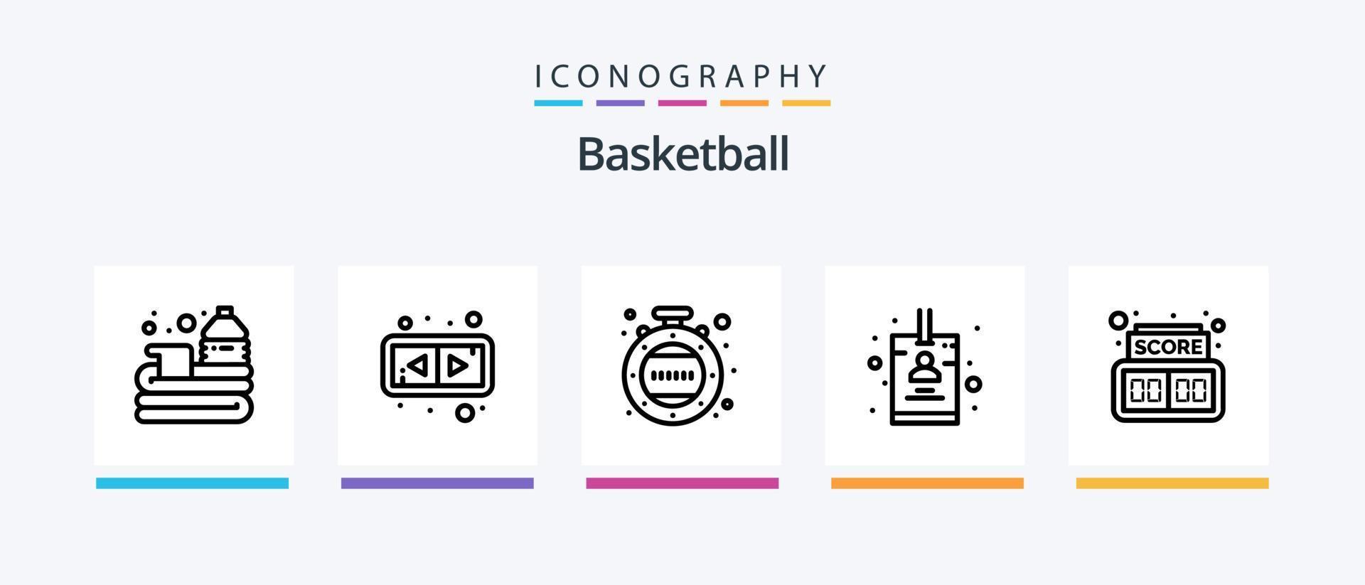 basketbal lijn 5 icoon pak inclusief bord. klembord. bal. controleren lijst. sport. creatief pictogrammen ontwerp vector