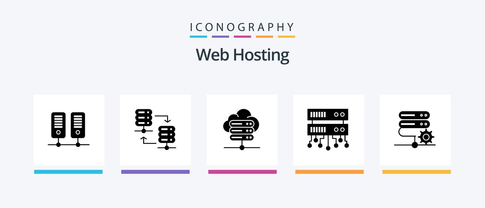 web hosting glyph 5 icoon pak inclusief . gedeeld server . deel. databank server . server verbinding. creatief pictogrammen ontwerp vector