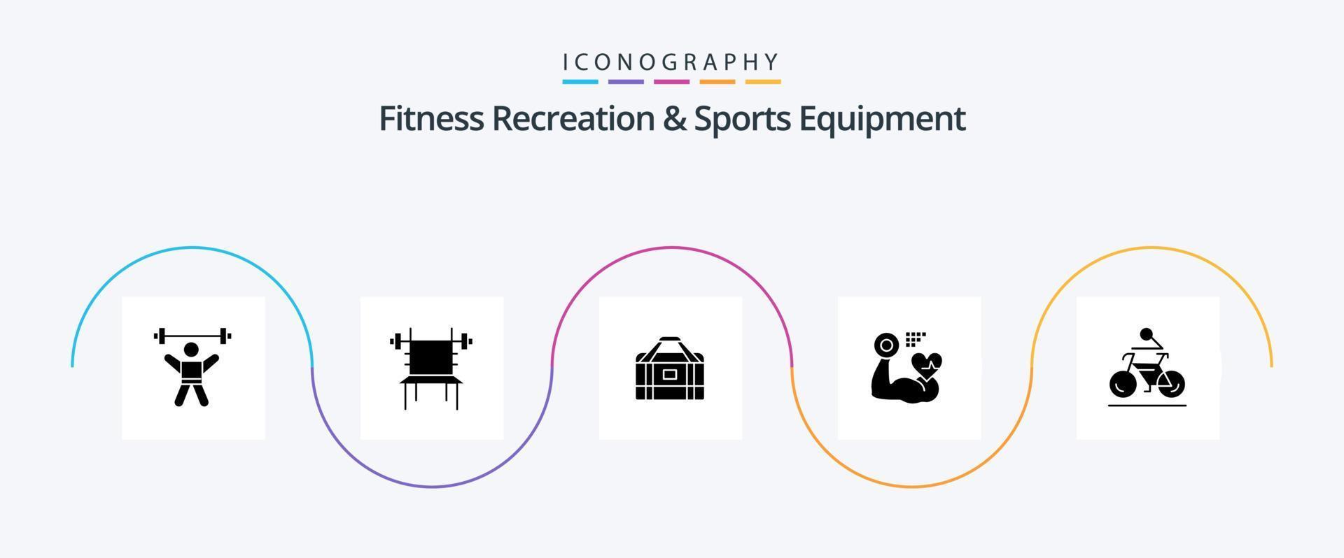 geschiktheid recreatie en sport- uitrusting glyph 5 icoon pak inclusief verslaan. spier. Sportschool. groei. Sportschool vector