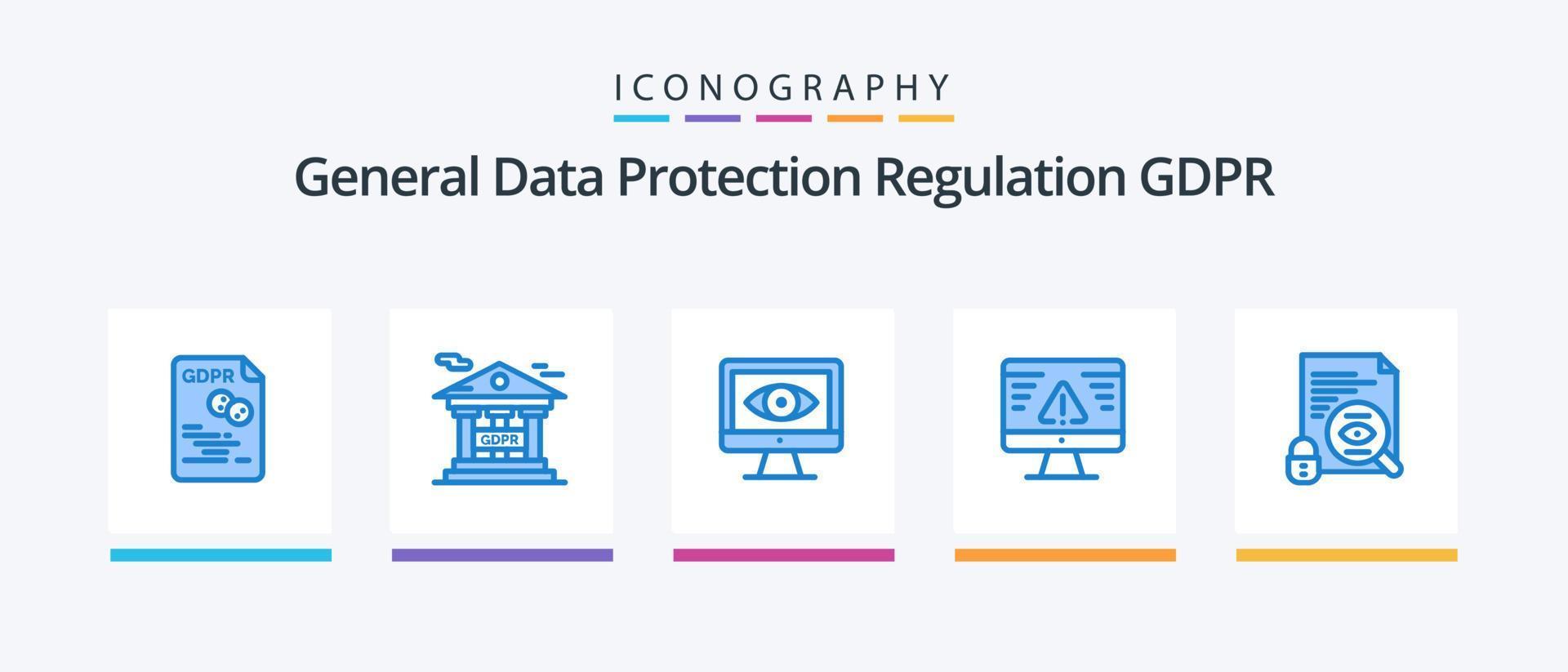 gdpr blauw 5 icoon pak inclusief zoeken. gdpr. gdpr. fout. inbreuk. creatief pictogrammen ontwerp vector