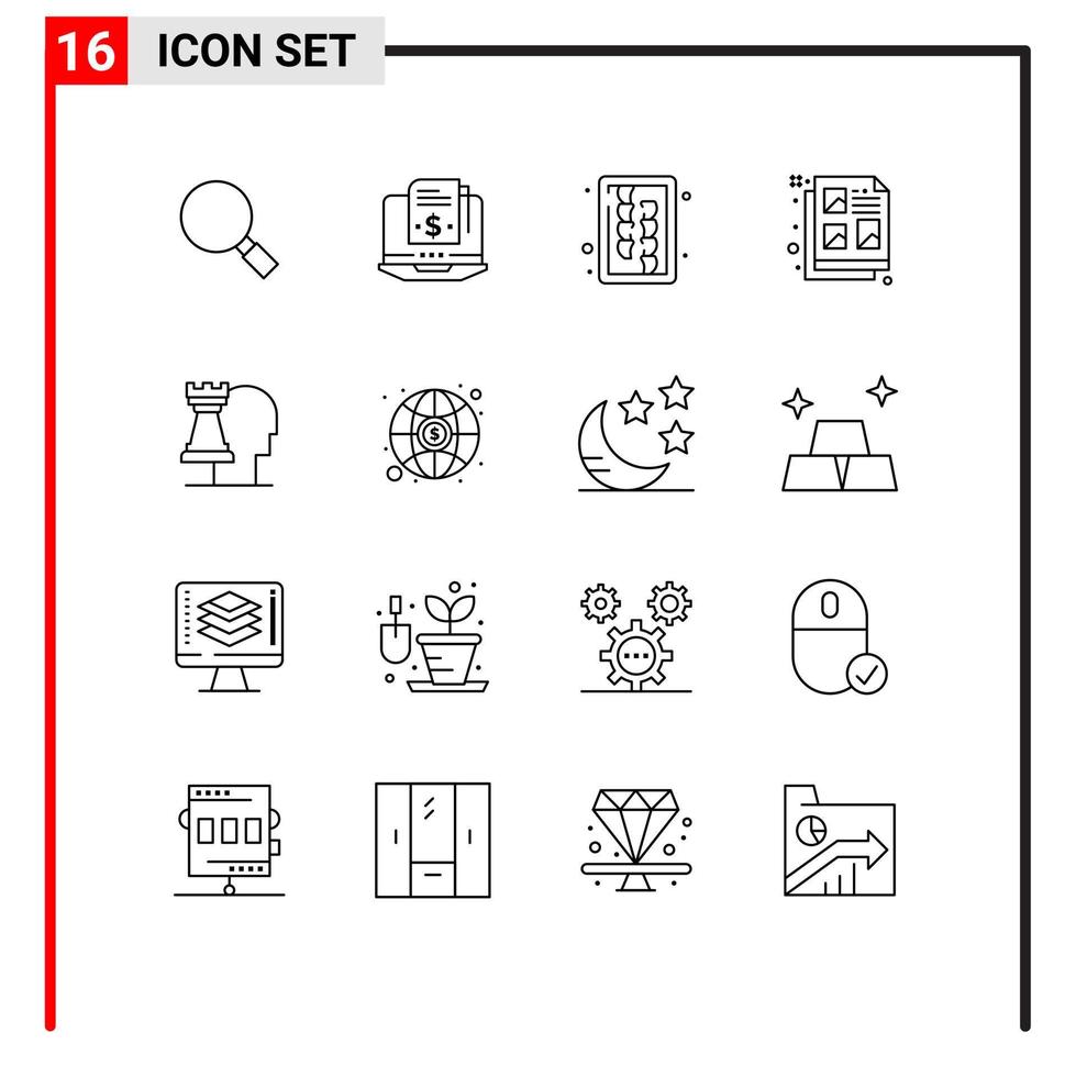 groep van 16 contouren tekens en symbolen voor beslissingen idee hakken document creatief bewerkbare vector ontwerp elementen