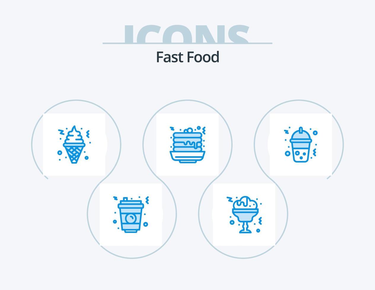 snel voedsel blauw icoon pak 5 icoon ontwerp. voedsel. frappe. ijs room. zoet. snel voedsel vector