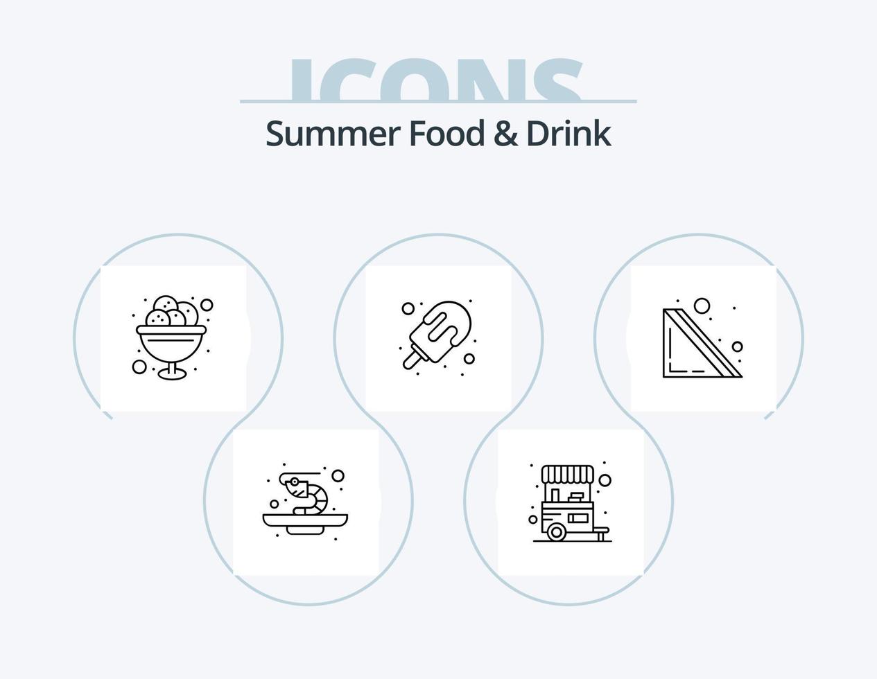 zomer voedsel en drinken lijn icoon pak 5 icoon ontwerp. nagerecht. ijs room. pizza. vakantie. voedsel kraam vector