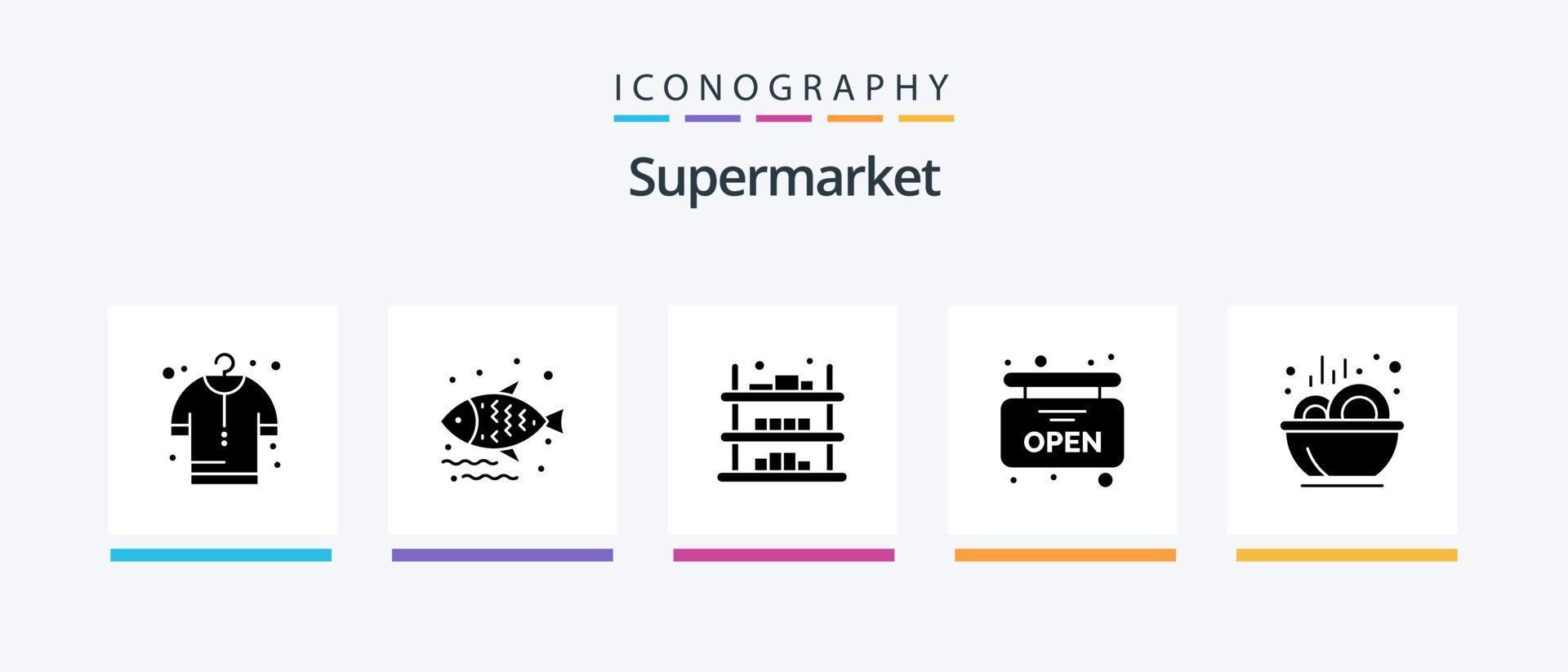 supermarkt glyph 5 icoon pak inclusief soep. schaal. handel. supermarkt. bord. creatief pictogrammen ontwerp vector