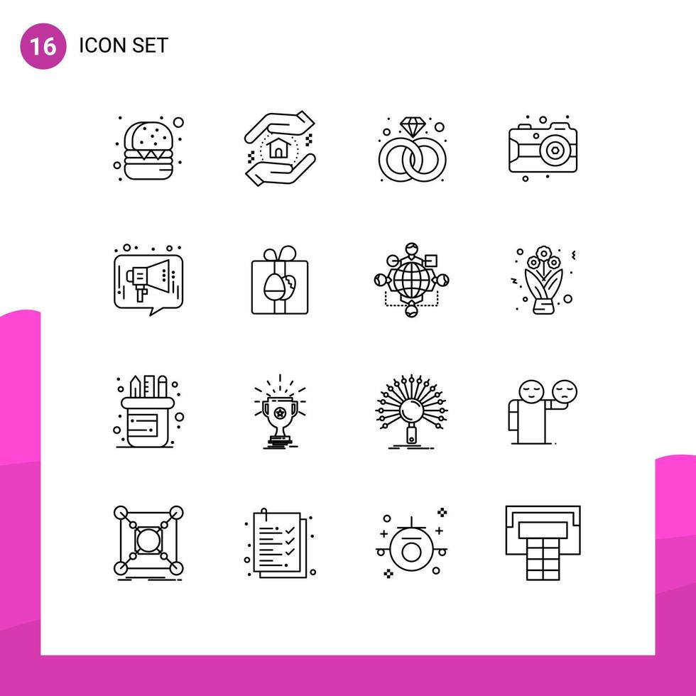 16 gebruiker koppel schets pak van modern tekens en symbolen van sociaal afzet ring reclame camera bewerkbare vector ontwerp elementen