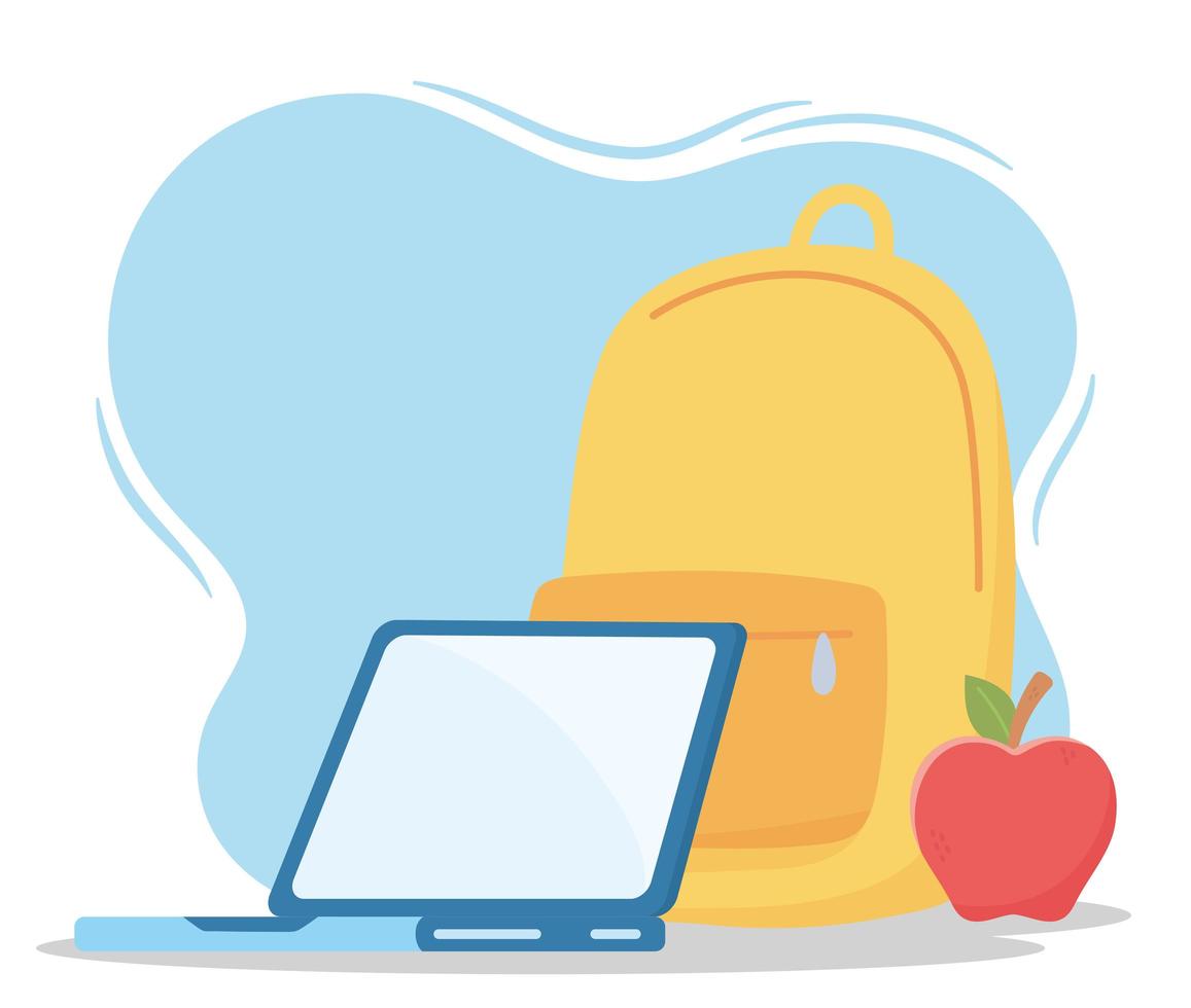 onderwijs online, rugzaklaptop en appel vector